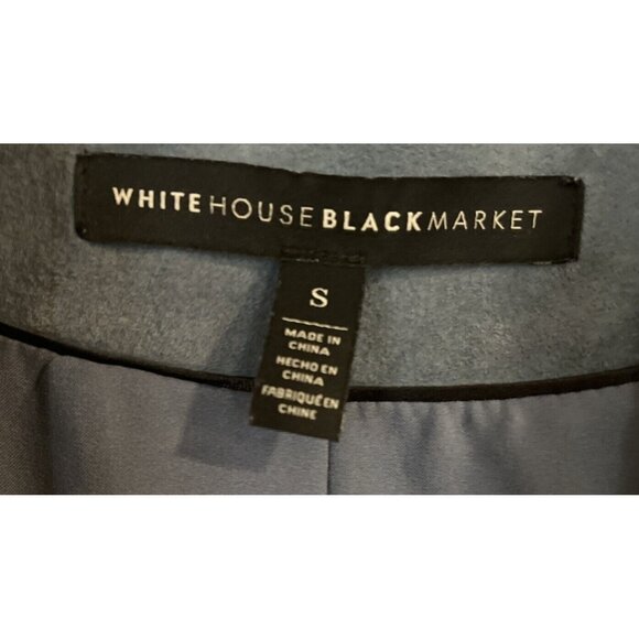 White House Black Market Open Drape Front dusty Blue Genuine Suede Jacket Sz S - Picture 4 of 10